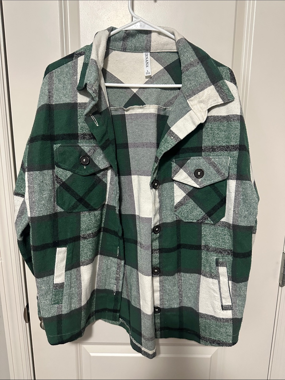 Green & White Plaid Button-Up Shacket
